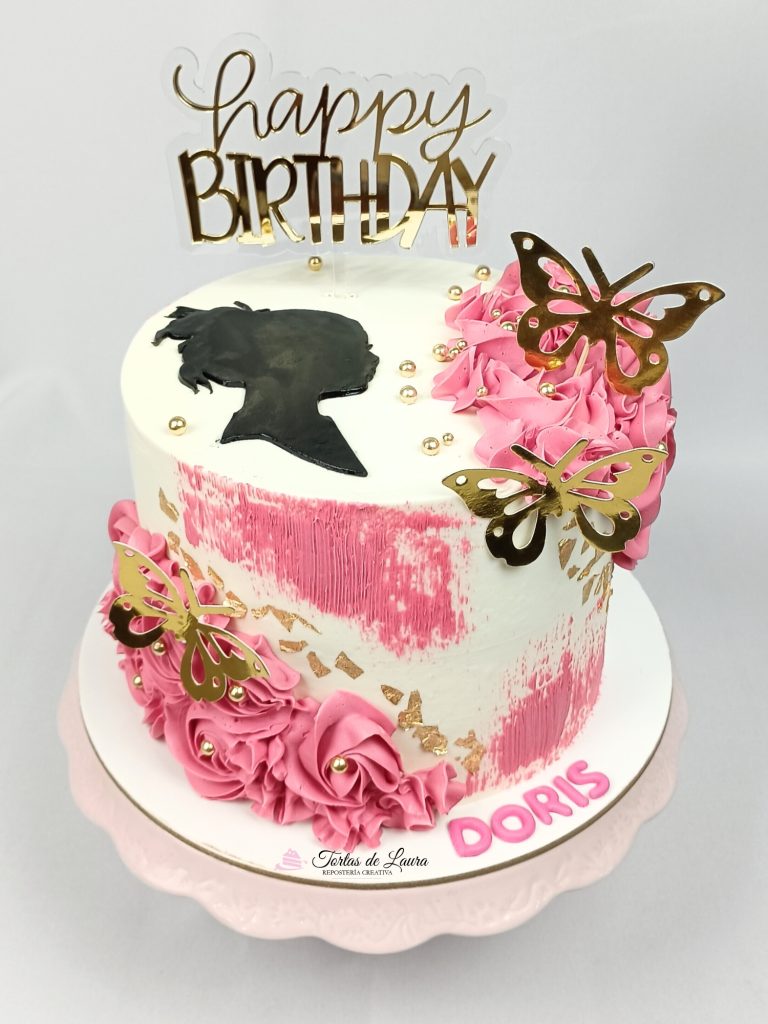 Torta Aesthetic Mariposas y silueta negra