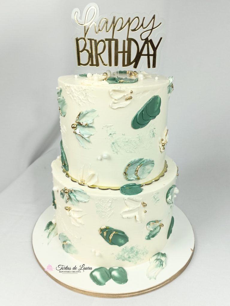 Torta Aesthetic de bellos tonos verdes y de dos pisos