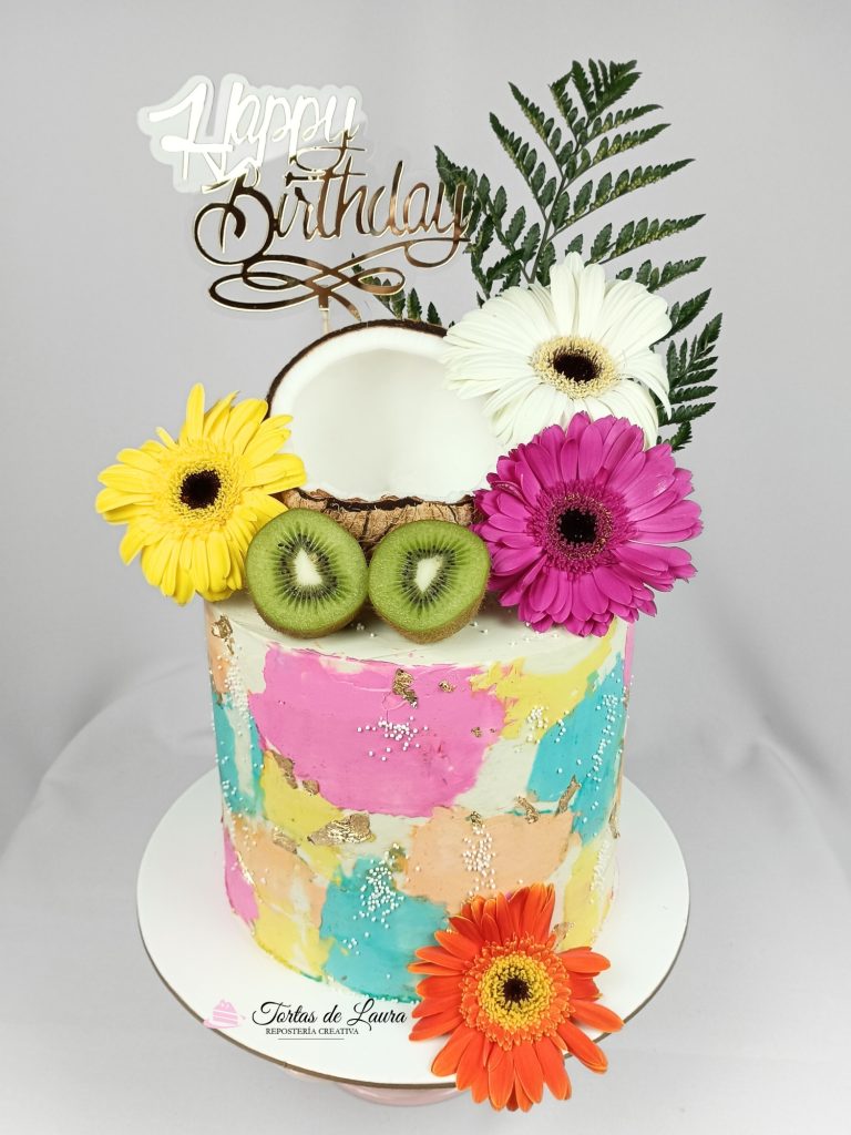 Torta Aesthetic tropical con frutos naturales y flores