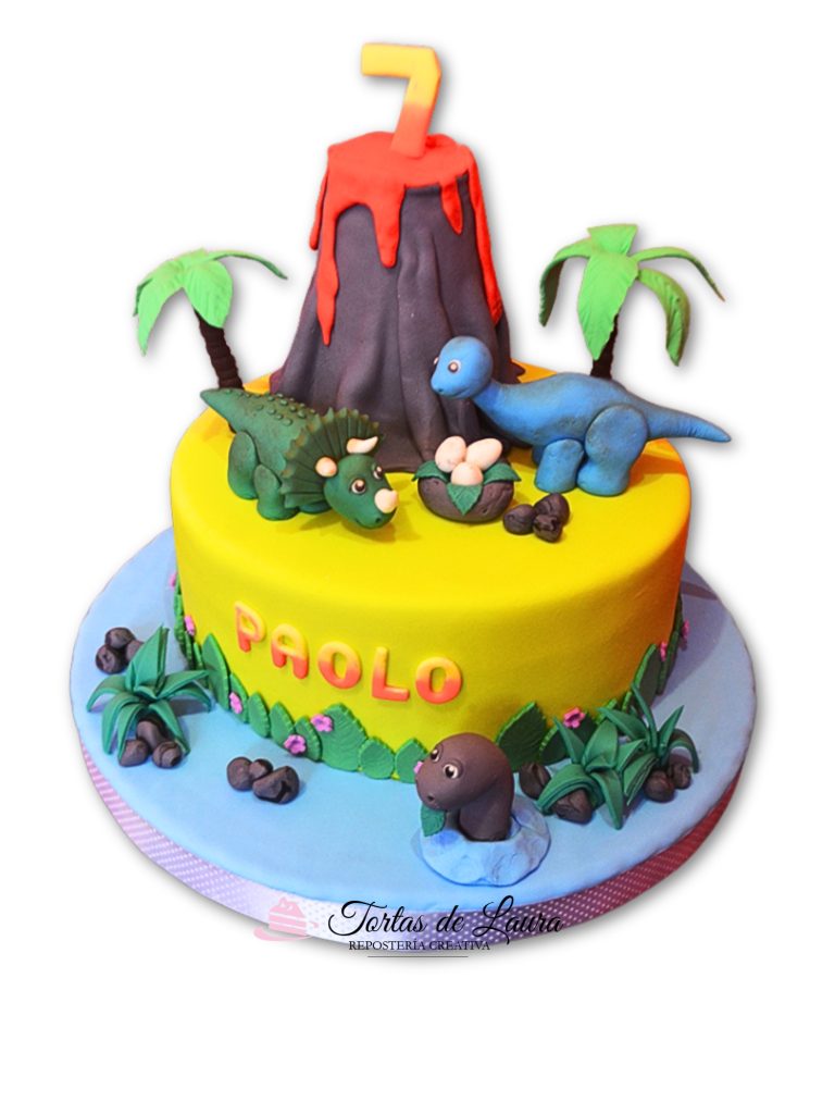Torta de Dinosaurios bebes con volcan